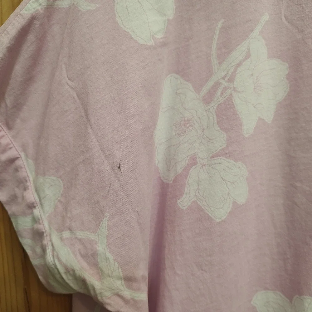 Natori Pink Floral Lounge Top Womens L Soft Knit Pajama Blouse Casual Sleepwear‎